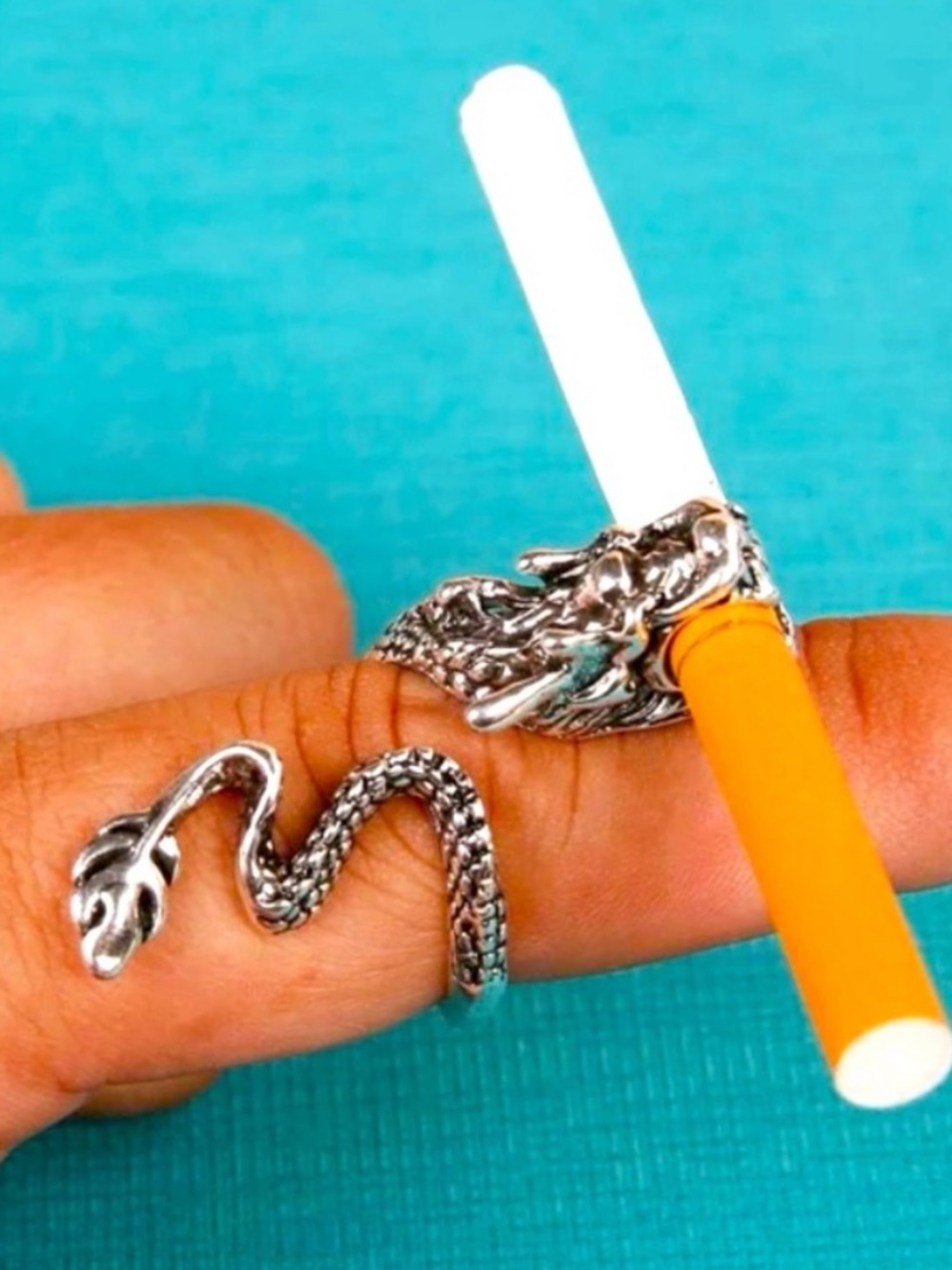 Silver Dragon Cigarette Holder Ring